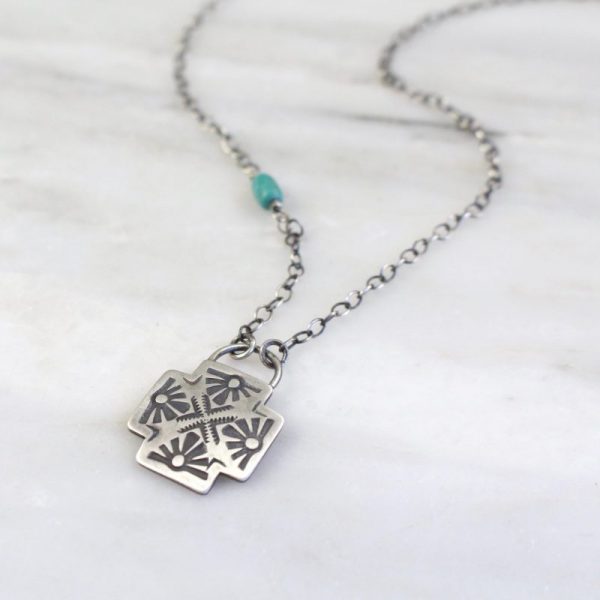 Sun Cross Chain Turquoise Necklace - Image 2