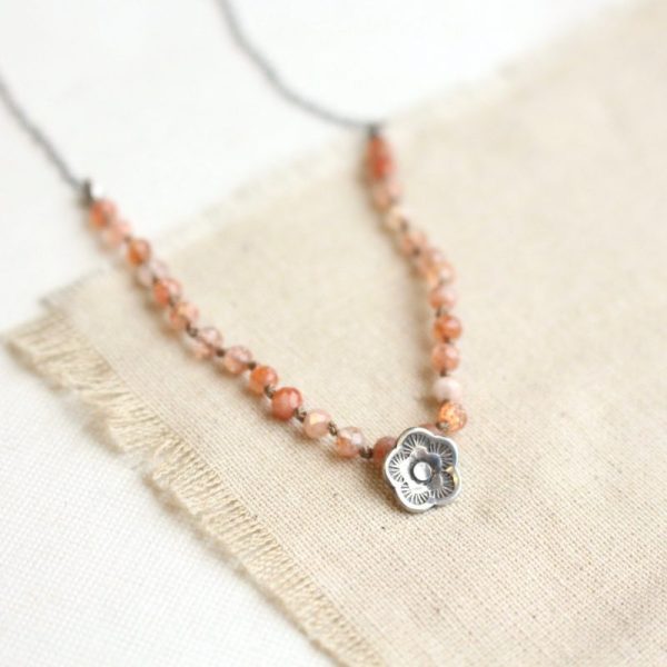 Cactus Flower Sunstone Knotted Necklace Sarah Deangelo