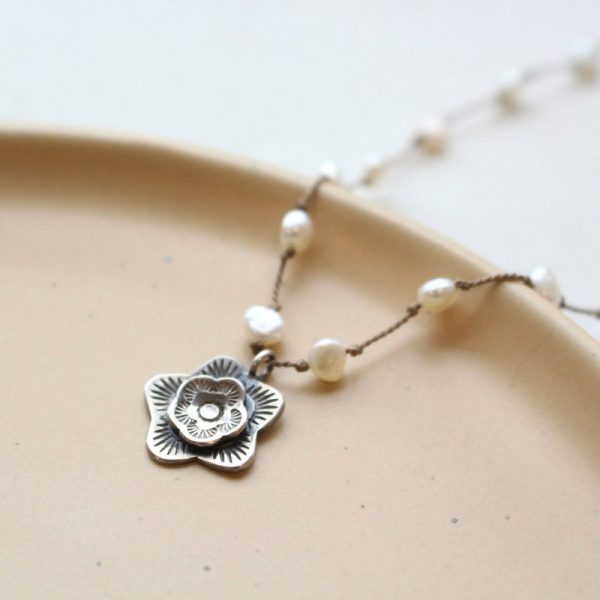 Mini Cactus Flower Knotted Pearl Necklace - Image 2