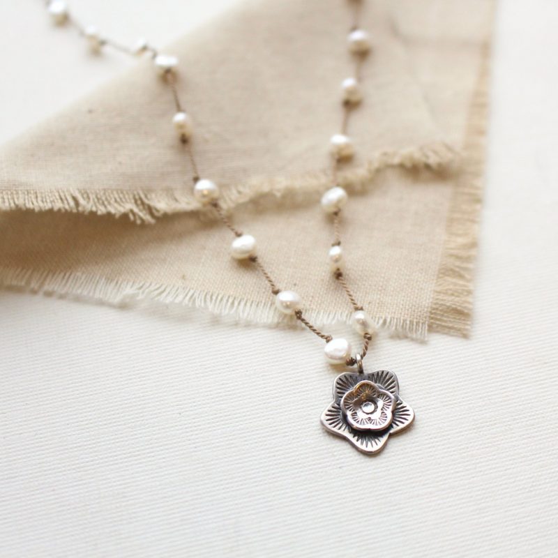 Layered Cactus Flower Pearl Knotted Necklace Sarah Deangelo