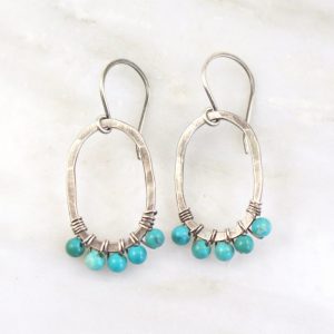 Turquoise Wrapped Hammered Earrings Sarah Deangelo