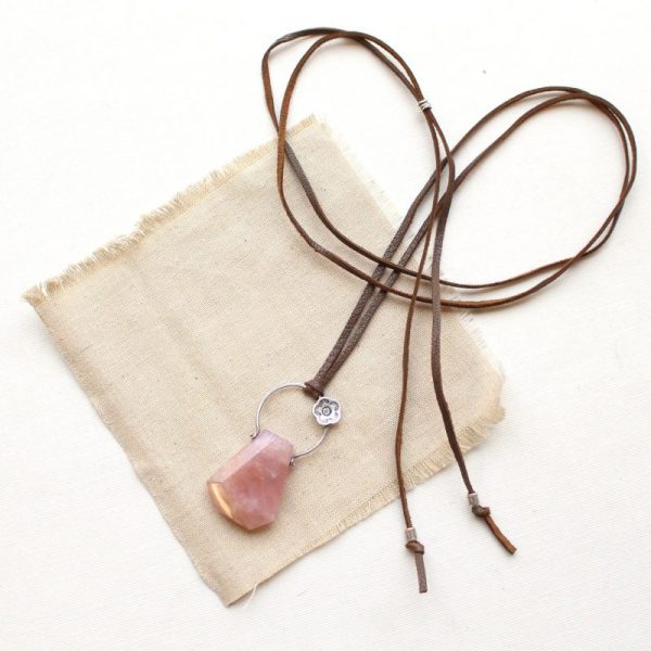 Cactus Flower Pink Amethyst Leather Necklace Sarah Deangelo