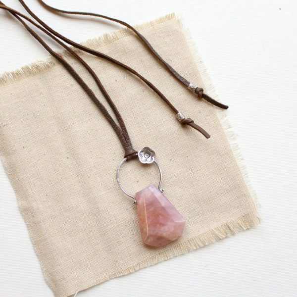 Cactus Flower Pink Amethyst Leather Necklace - Image 2