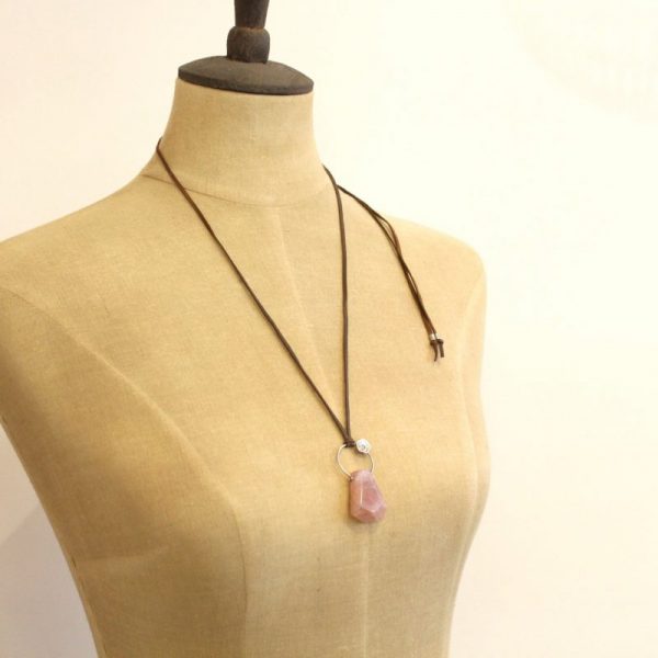 Cactus Flower Pink Amethyst Leather Necklace - Image 4