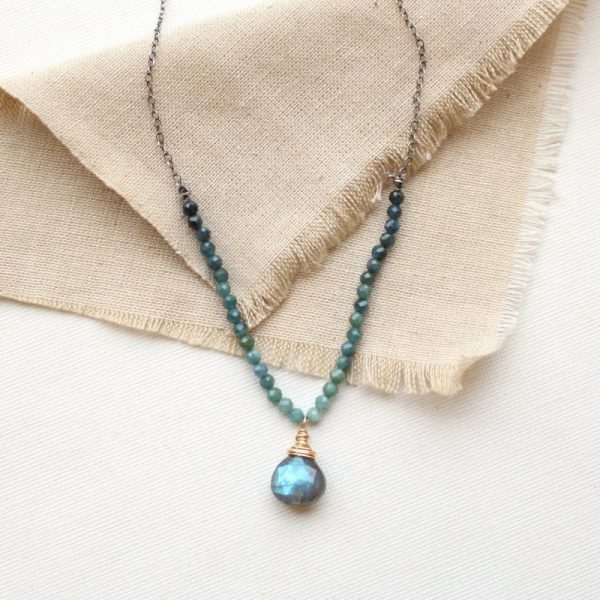 Blue Tourmaline & Labradorite Knotted Necklace Sarah Deangelo