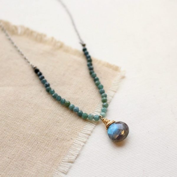 Blue Tourmaline & Labradorite Knotted Necklace - Image 2