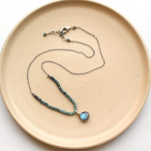 Blue Tourmaline & Labradorite Knotted Necklace - Image 3