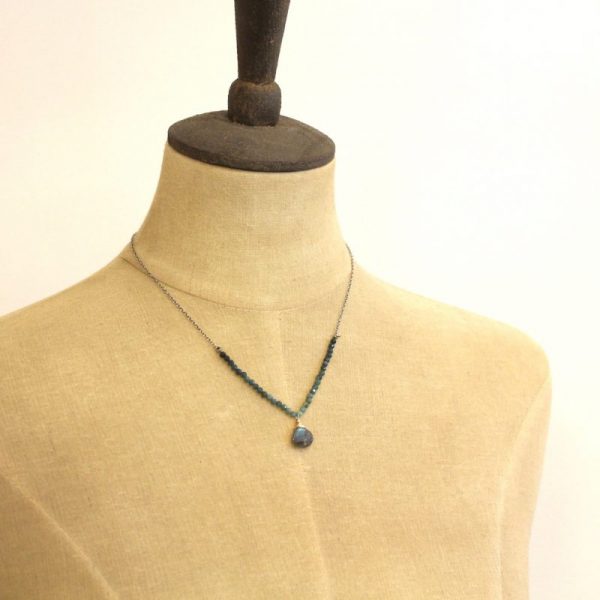 Blue Tourmaline & Labradorite Knotted Necklace - Image 4