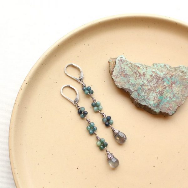 Blue Tourmaline & Labradorite Long Earrings - Image 4