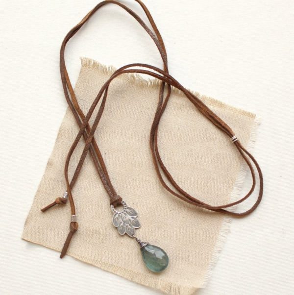 Hishi Moss Aquamarine Leather Necklace - Image 2