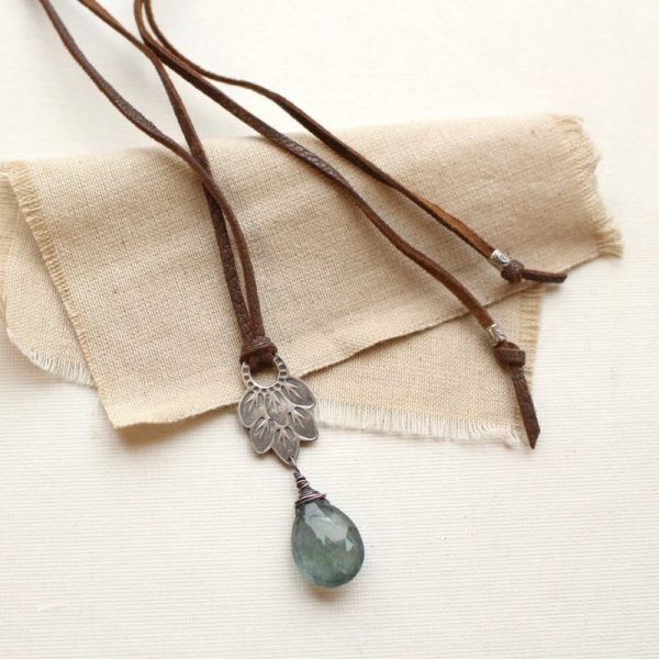 Hishi Moss Aquamarine Leather Necklace Sarah Deangelo