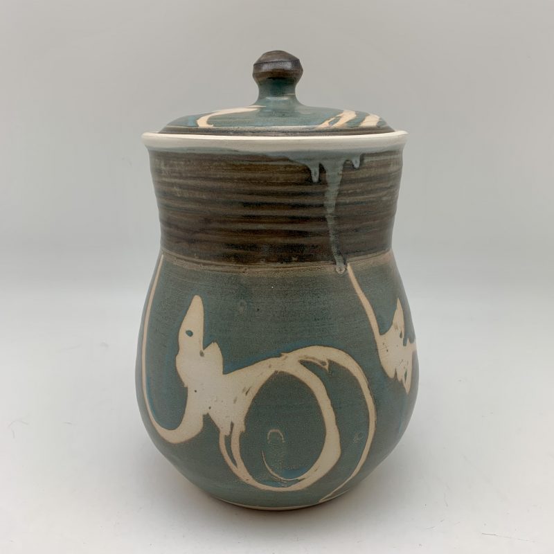 Turquoise, Brown and White Cookie Jar by Margo Brown