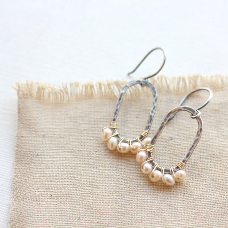 Pearl Wrapped Hammered Mixed Metal Earrings Sarah Deangelo