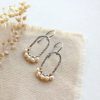 Pearl Wrapped Hammered Mixed Metal Earrings - Image 2