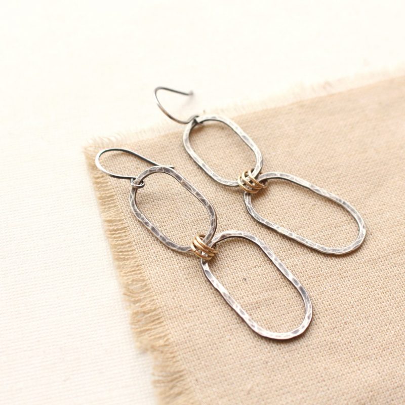 Hammered Mixed Metal Linked Oval Earrings Sarah Deangelo