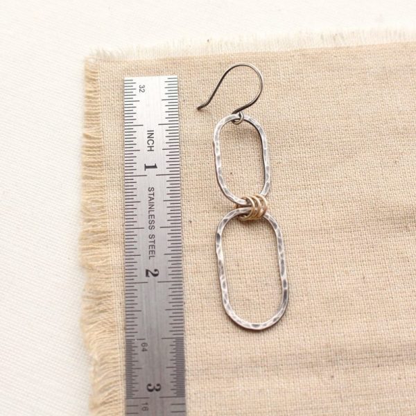 Hammered Mixed Metal Linked Oval Earrings - Image 5
