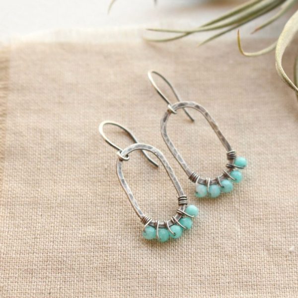 Amazonite Wrapped Hammered Earrings - Image 3