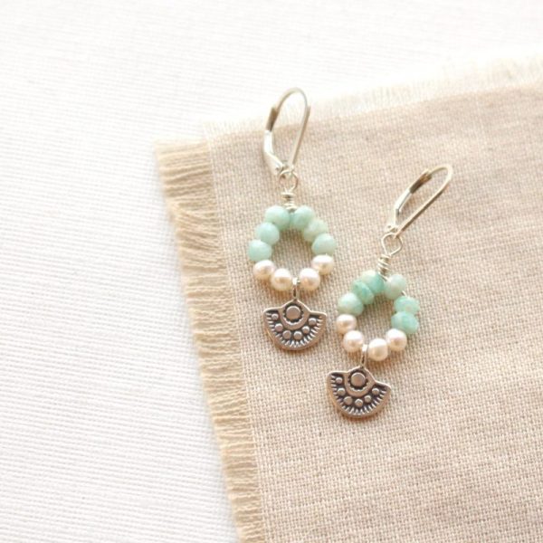 Wanderer Mini Pearl & Amazonite Loop Earrings Sarah Deangelo