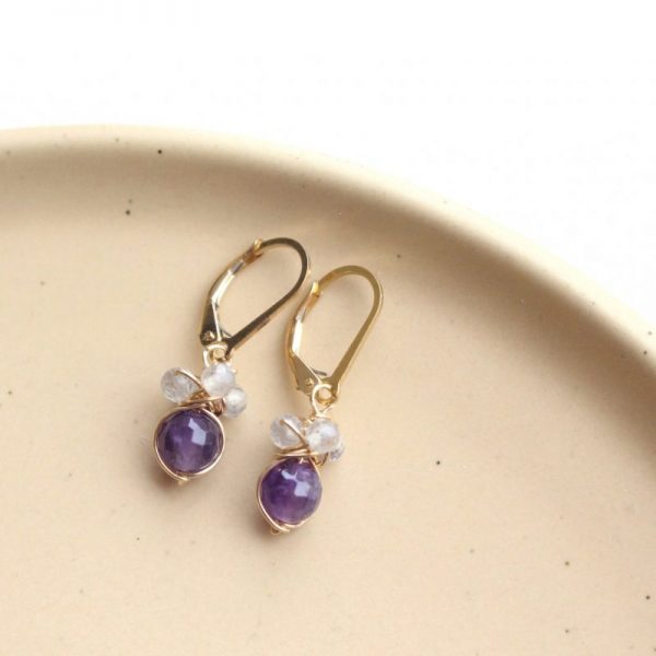 Amethyst and Labradorite Cluster Earrings - Image 2