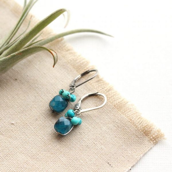 Apatite & Turquoise Cluster Earrings - Image 2