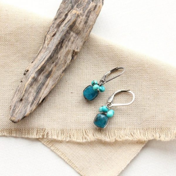 Apatite & Turquoise Cluster Earrings - Image 3