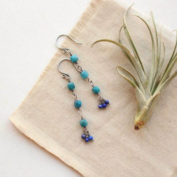 Apatite & Lapis Long Earrings - Image 2