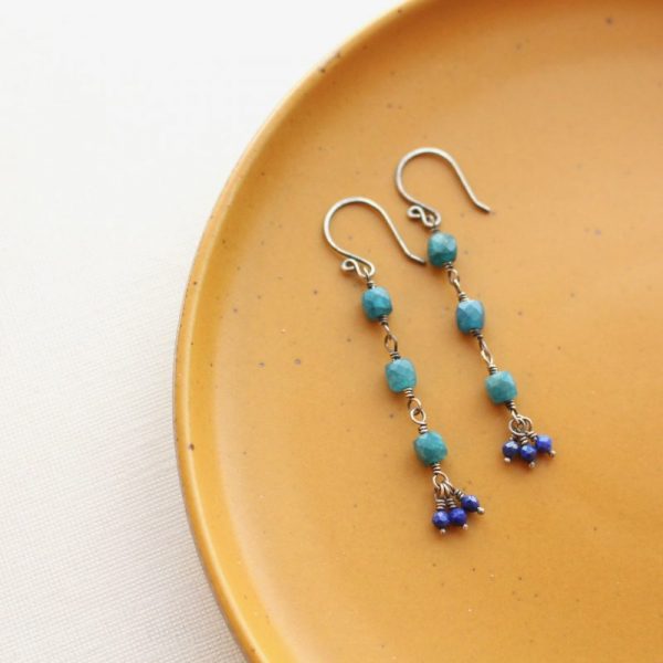Apatite & Lapis Long Earrings - Image 3