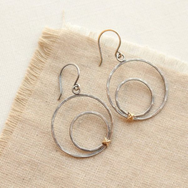 Hammered Mixed Metal Off Center Hoop Earrings Sarah Deangelo