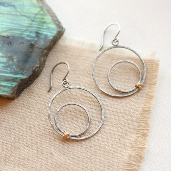 Hammered Mixed Metal Off-Center Hoop Earrings - Image 2