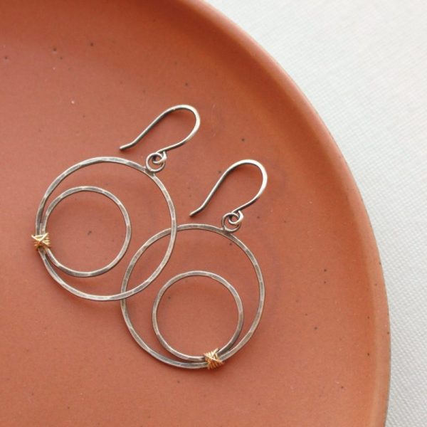 Hammered Mixed Metal Off-Center Hoop Earrings - Image 3