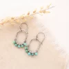 Turquoise Wrapped Hammered Oval Earrings - Image 3