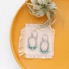 Turquoise Wrapped Hammered Oval Earrings - Image 2