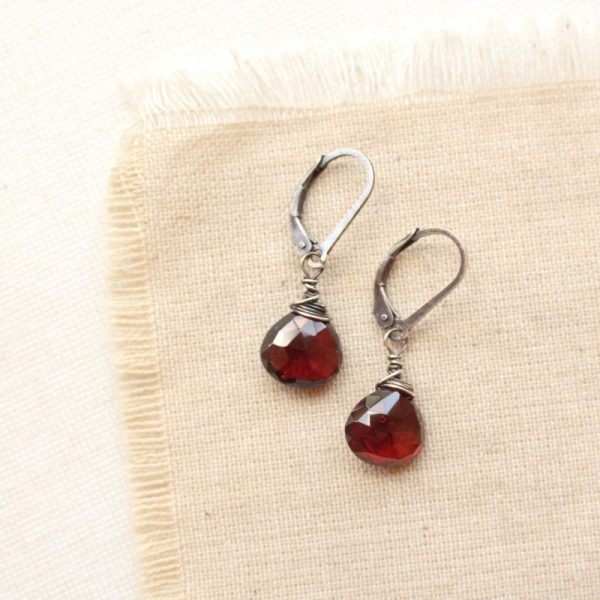 Garnet Drop Silver Earrings