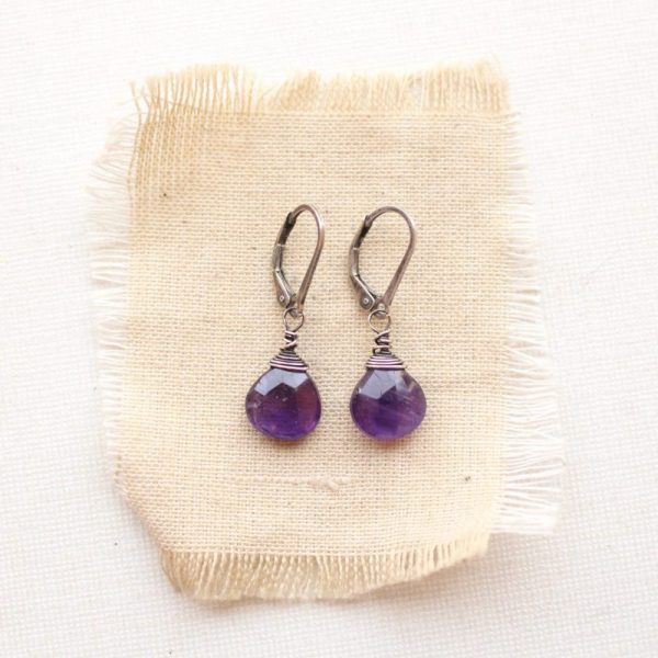 Amethyst Drop Silver Earrings - Image 2