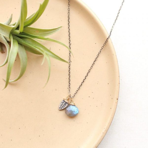 Leaf & Labradorite Mixed Metal Charm Necklace - Image 2