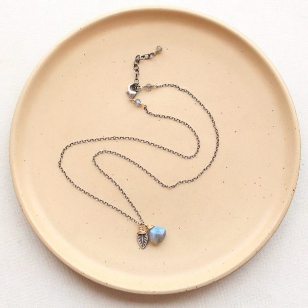 Leaf & Labradorite Mixed Metal Charm Necklace - Image 4