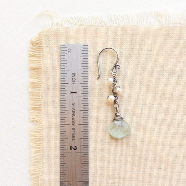 Moss Aquamarine & Pearl Bud Vine Earrings - Image 5