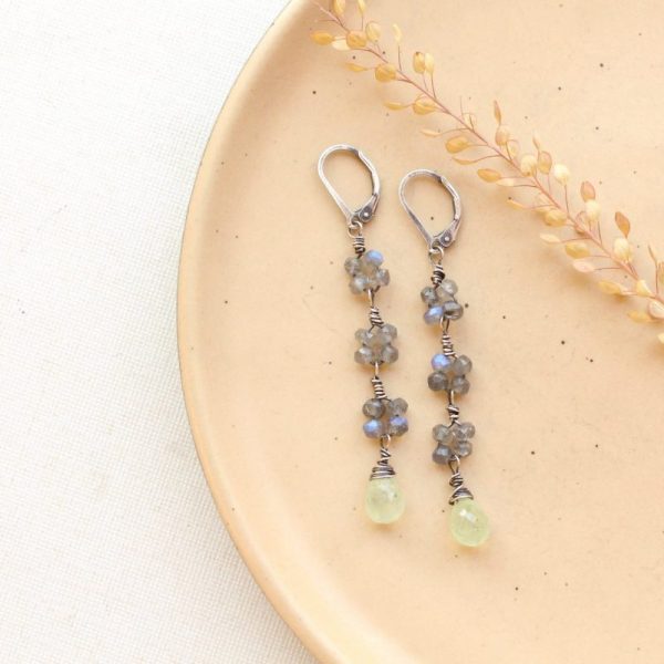 Labradorite & Prehnite Long Earrings - Image 2