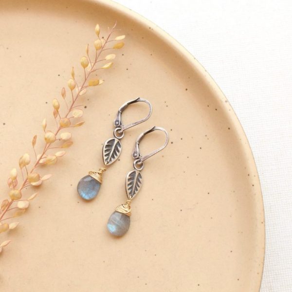 Leaf & Labradorite Mixed Metal Earrings - Image 2