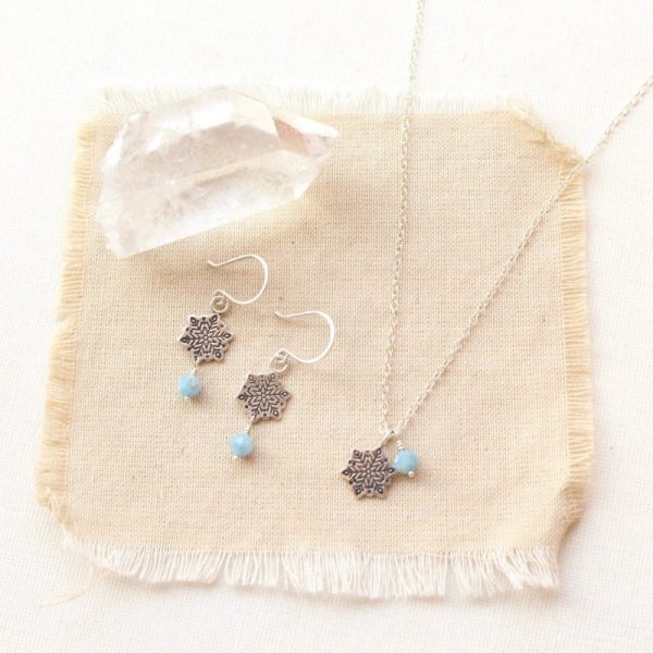 Snowflake & Aquamarine Charm Necklace - Image 4