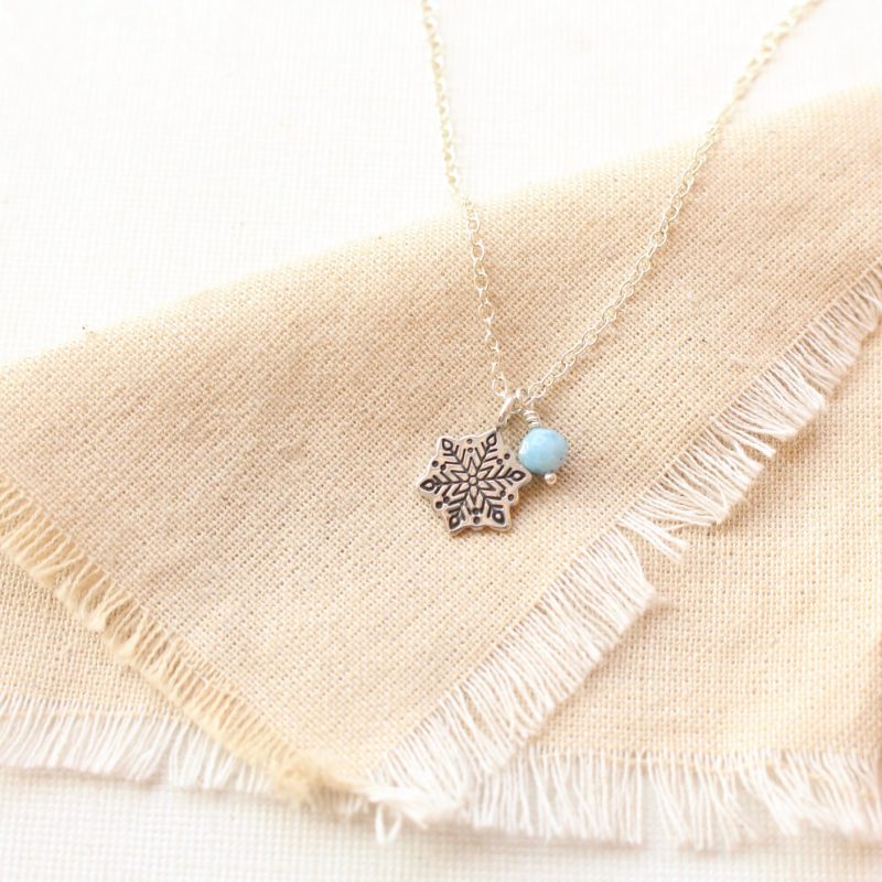 Snowflake & Aquamarine Charm Necklace