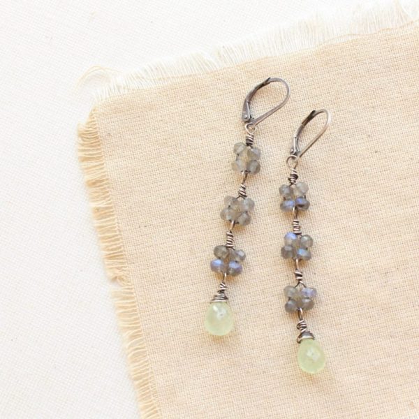 Labradorite & Prehnite Long Earrings