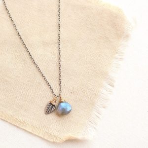 Leaf & Labradorite Mixed Metal Charm Necklace by Sarah Deangelo