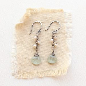 Moss Aquamarine & Pearl Bud Vine Earrings Sarah Deangelo