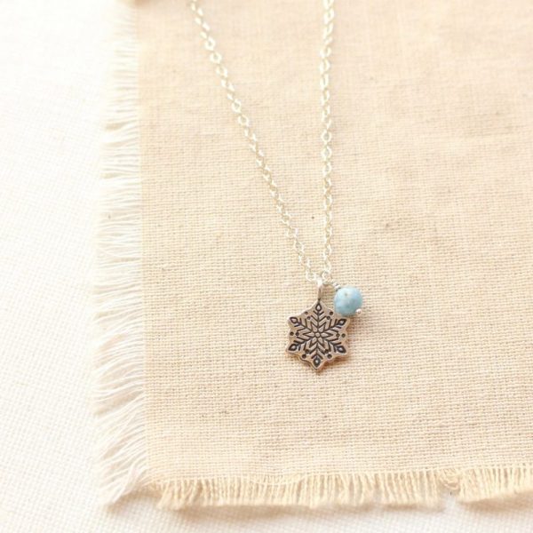 Snowflake & Aquamarine Charm Necklace - Image 2