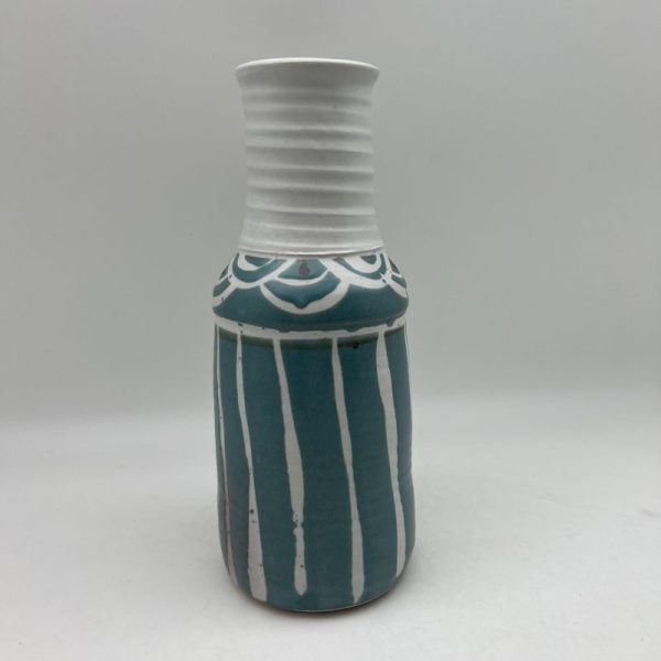 Turquoise & White Porcelain Vase by Margo Brown - 2754 - Image 2