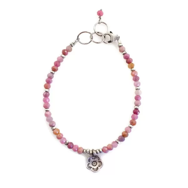 Ruby Cactus Flower Charm Bracelet
