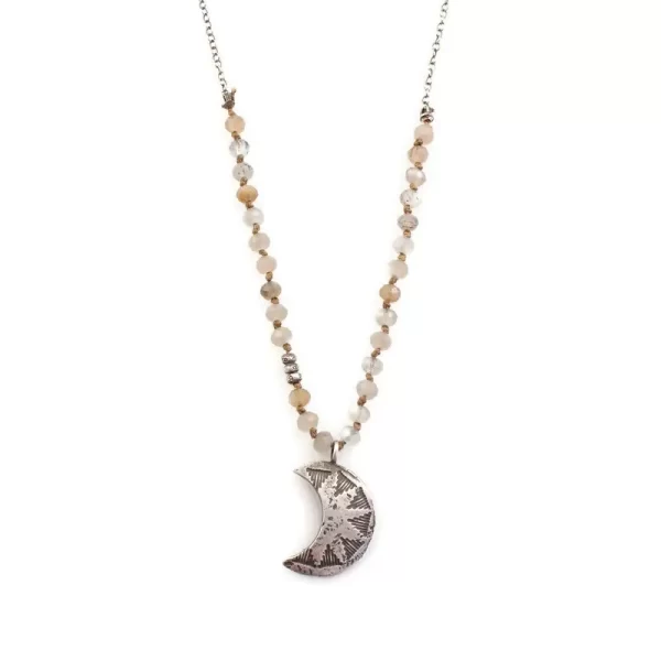 Peach Moonstone & Pakal Moon Necklace