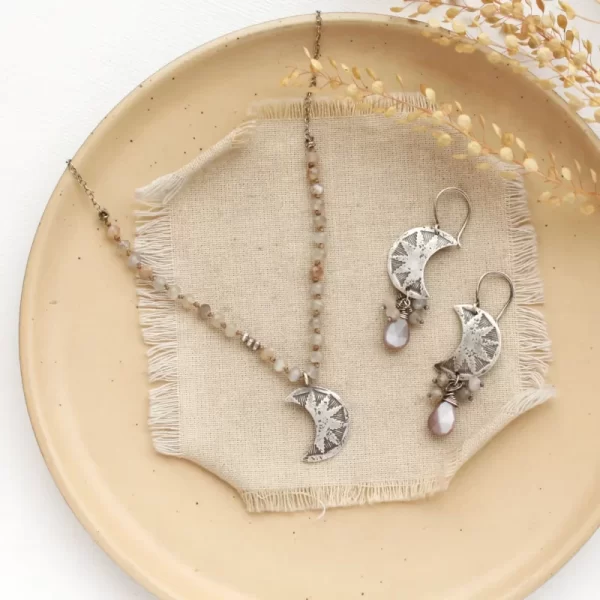 Peach Moonstone & Pakal Moon Necklace - Image 5