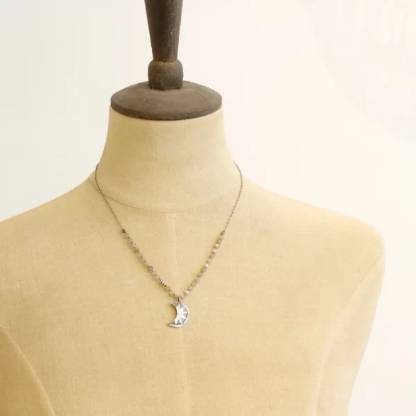 Peach Moonstone & Pakal Moon Necklace - Image 4